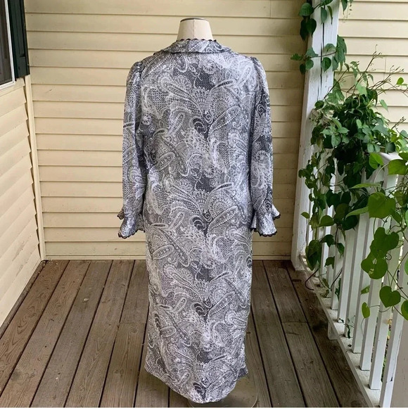 Christian Dior Loungewear Vintage Kaftan Dress Robe Black & White Paisley Size L - Picture 3 of 15